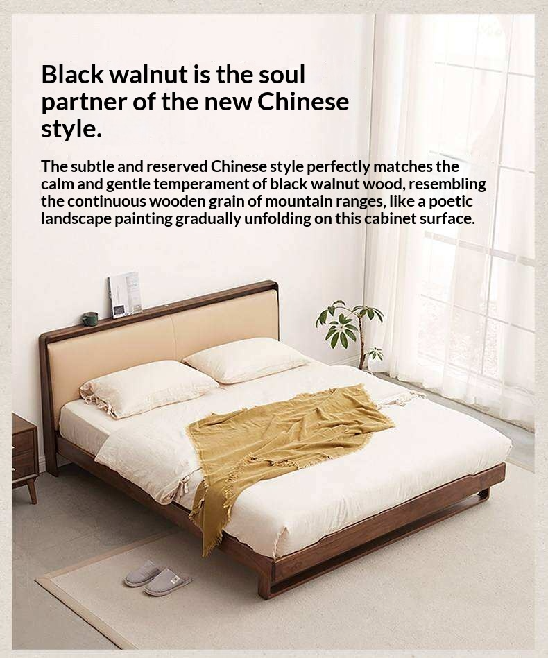 Ash Solid Wood Leather Soft Bed
