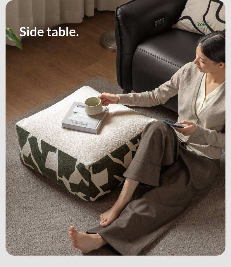 Simple Geometric Fabric Pouf with Washable, Detachable Cover