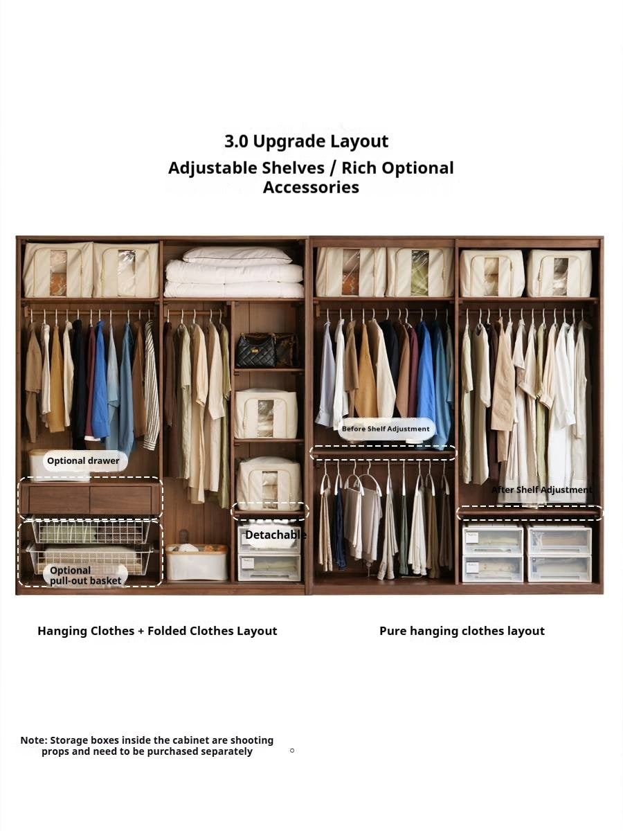 Black Walnut, Sandalwood Solid Wood Modern Style Wardrobe