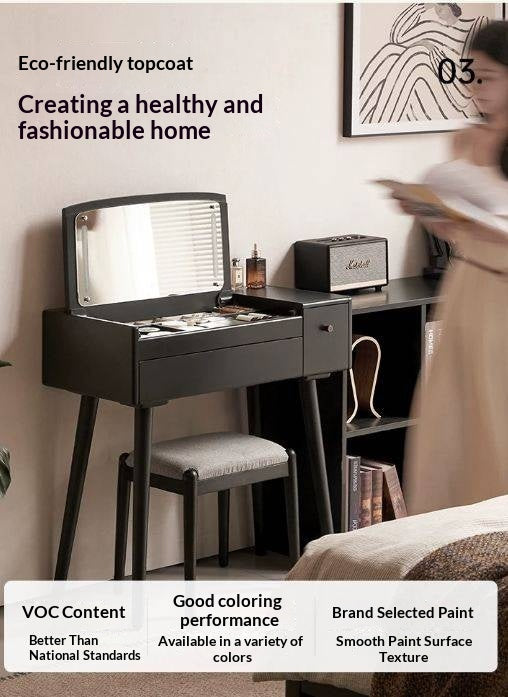 Solid RubberWood Black Vanity Table Mirror LED Touch