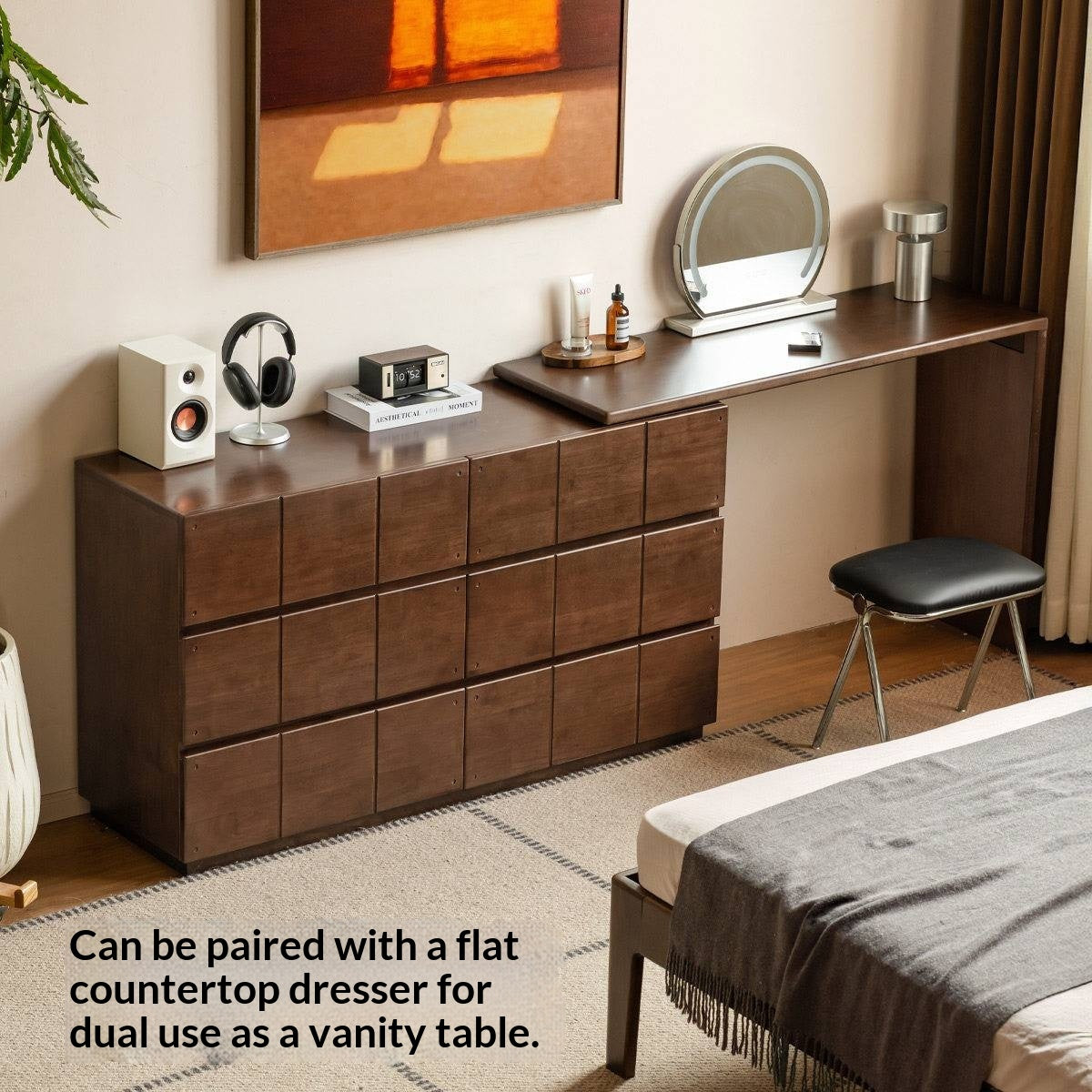 Solid RubberWood Grid Panel Dresser