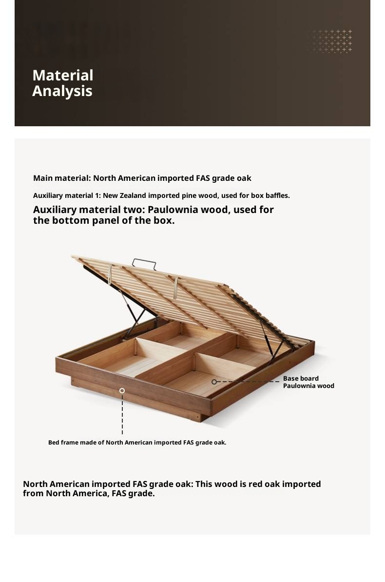 Oak Solid Wood Floating Platform Box Bed, Headboard-Free Bed with Light Modern Minimalist