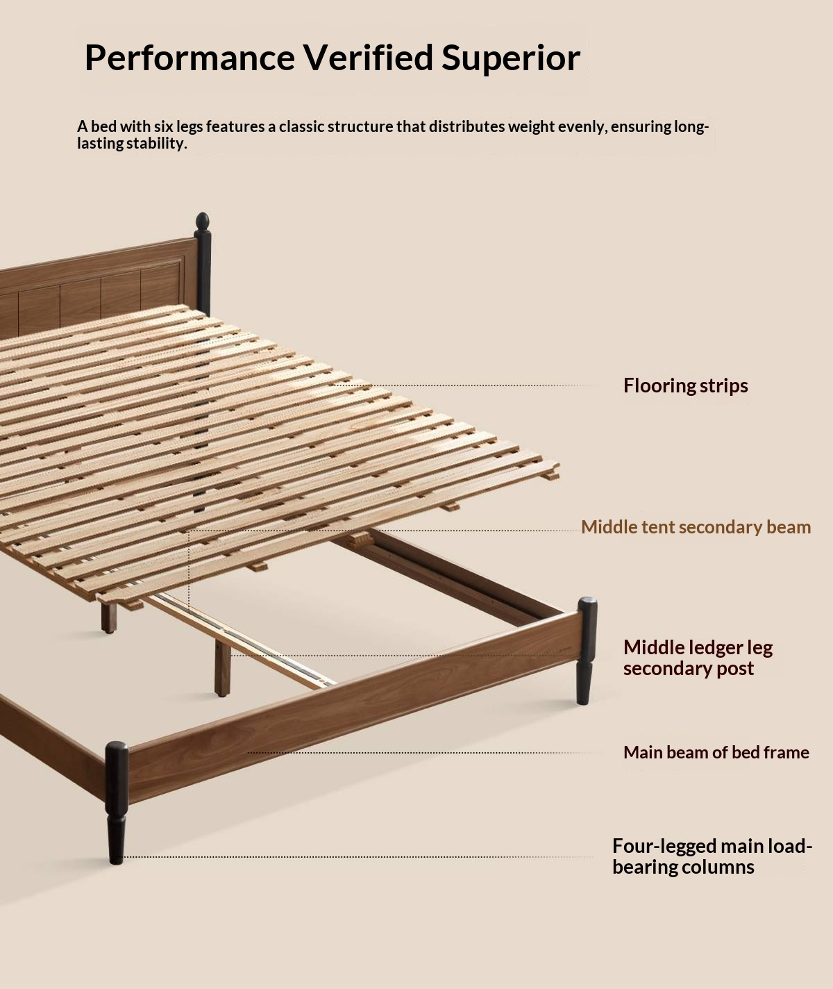 Black Walnut Solid Wood Four Poster Bed with Grid Panel Headboard