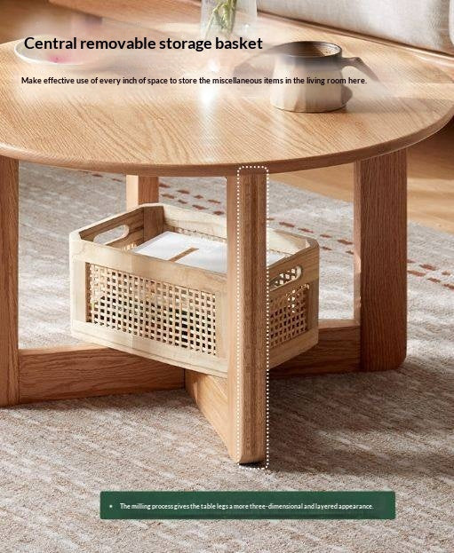 Oak Solid Wood Modern Round Coffee Table