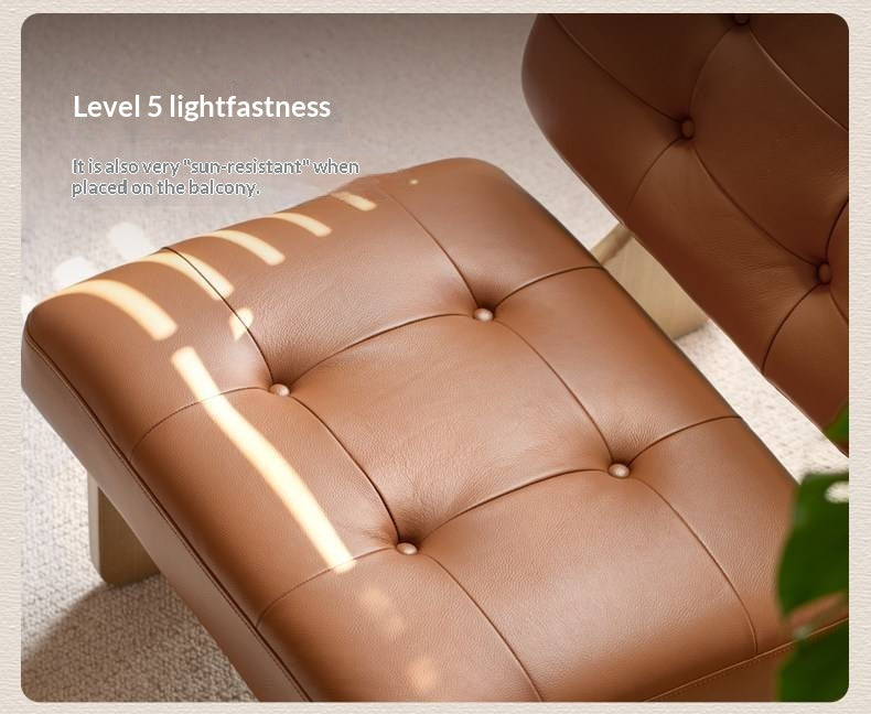 Ash Solid Wood Genuine Leather Accent Chair, Vintage Style Lounge Chair