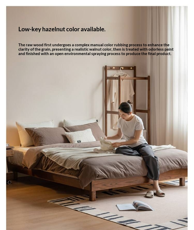 Oak Solid Wood Platform Bed, Headboard-Free Bed