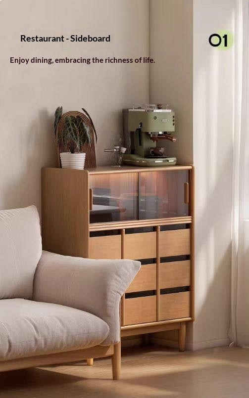 Solid Rubberwood Dining Sideboard with Glass Doors