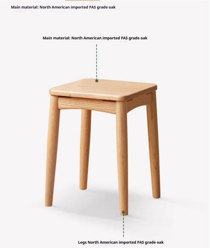 4 pcs -Oak Solid Wood Square Stool