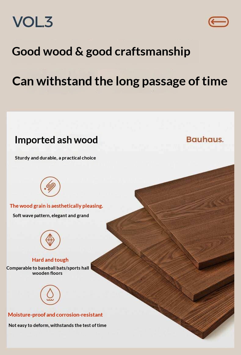 Ash Solid Wood Round Side Table, Bauhaus Style