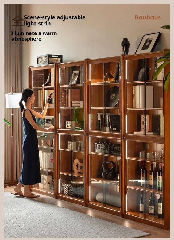 Poplar Solid Wood Vintage Style Glass Bookcase