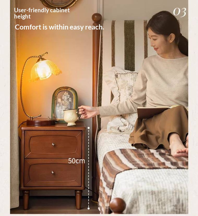 Black Walnut, Poplar Solid Wood French Retro Style Nightstand