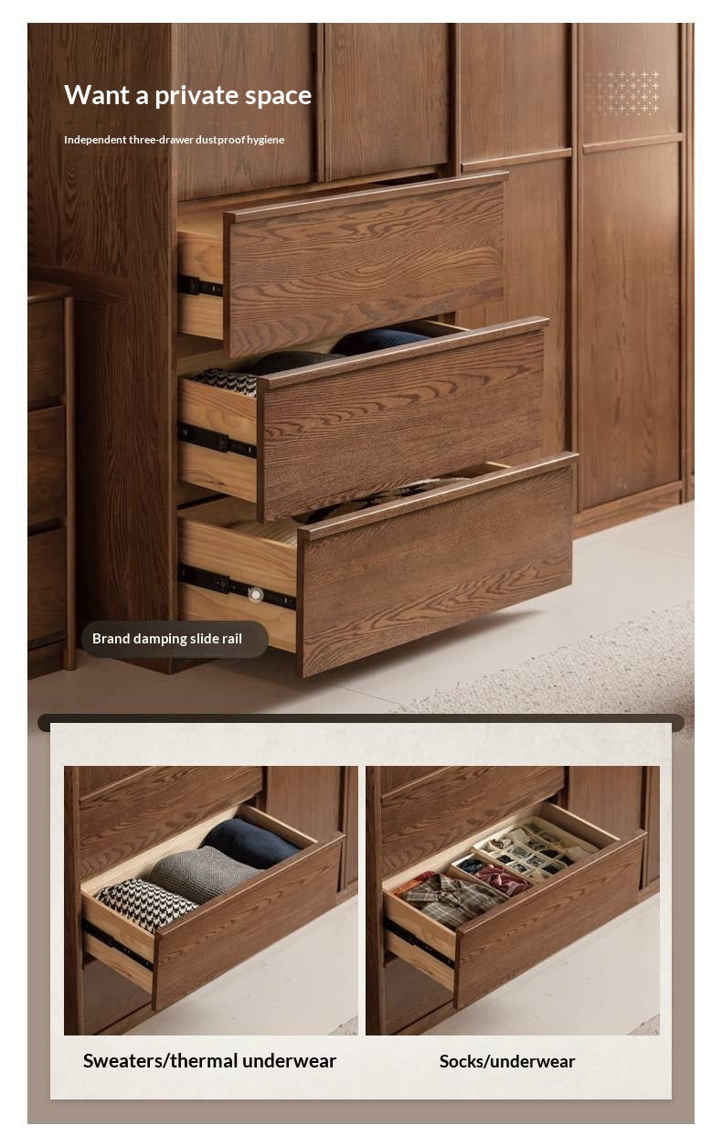 Oak Solid Wood Wardrobe with Modern Minimalist Design