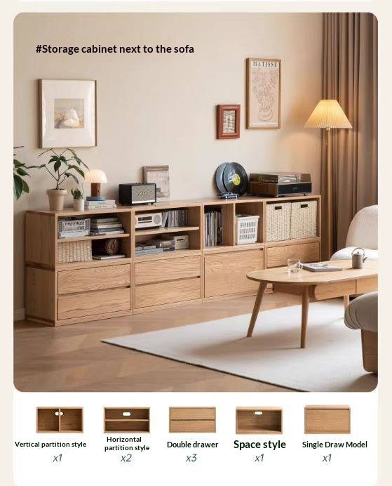 Ash Solid Wood Modern TV Cabinet with Freely Combineable Bookshelf and Storage