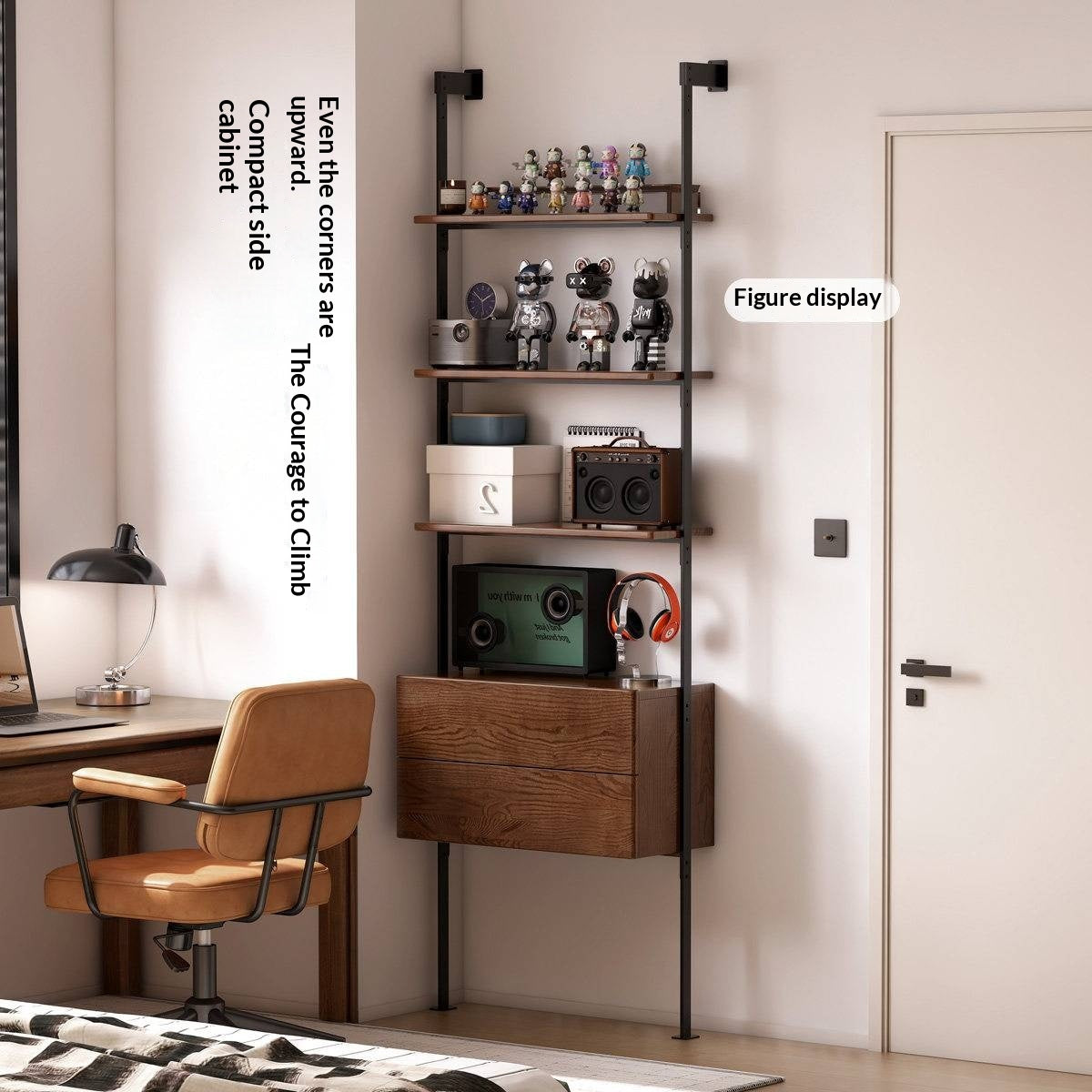 Oak Solid Wood Wall-Mounted Bookshelf Industrial Style