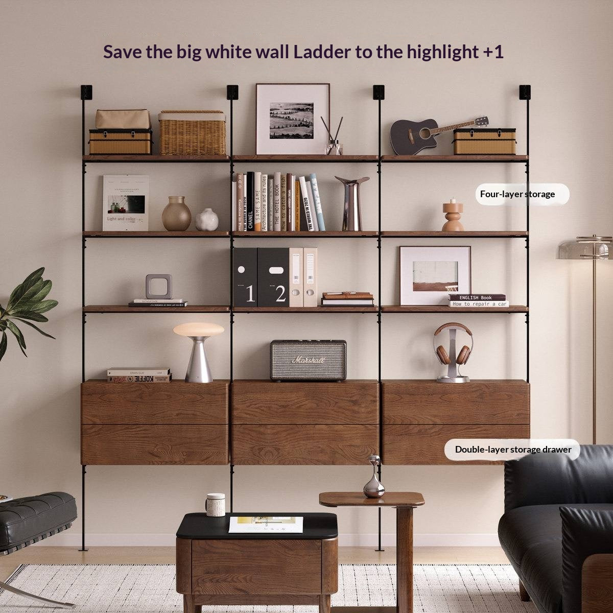 Oak Solid Wood Wall-Mounted Bookshelf Industrial Style