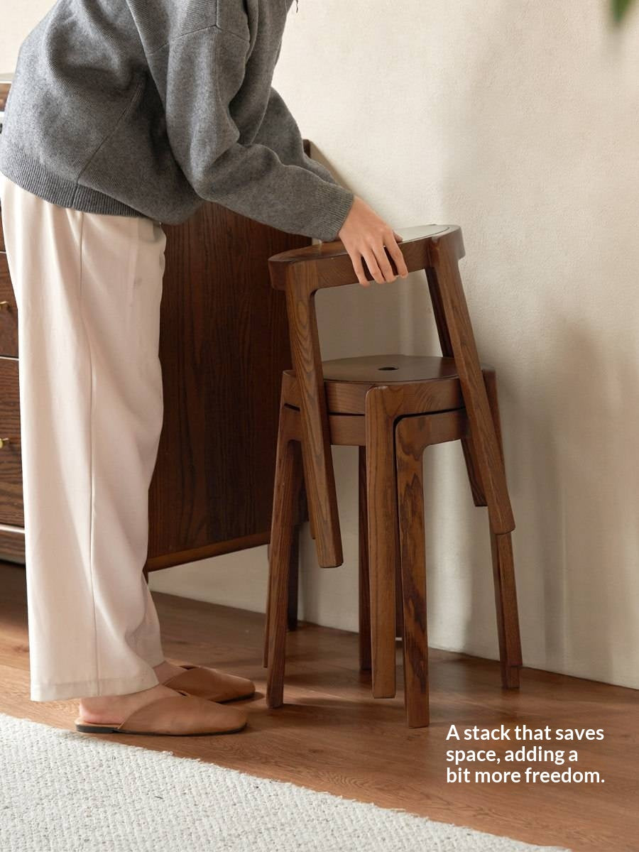 Ash, Solid RubberWood Stackable Stool