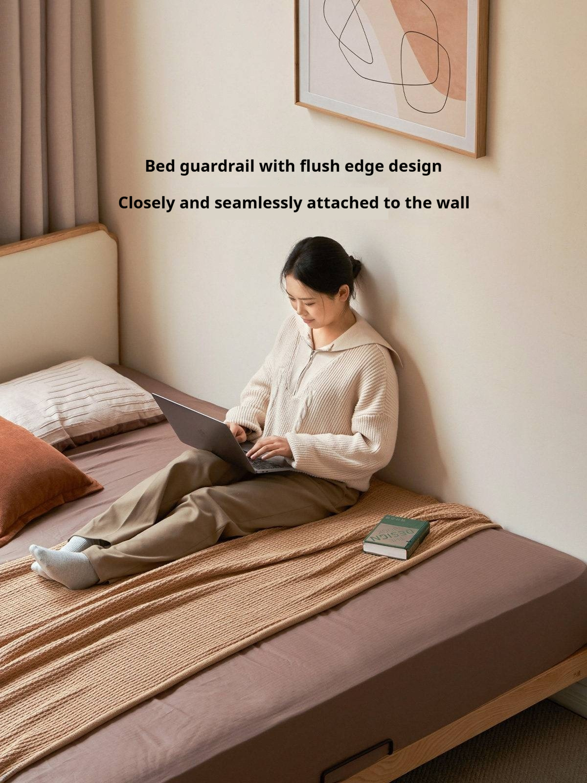 Oak Solid Wood Upholstered Bed — Modern Minimalist Design with Flush Edges