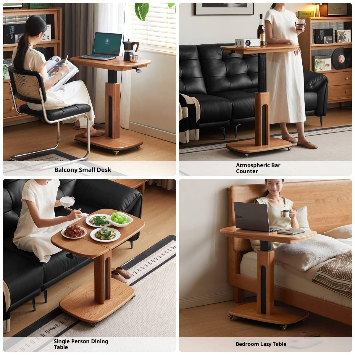 Cherry, Oak Solid Wood Elevating Desk Study Unit Mobile Desk