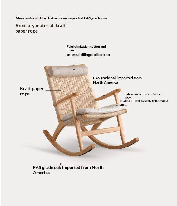 Oak Solid Wood Scandinavian Rocking Chair with Woven Seat