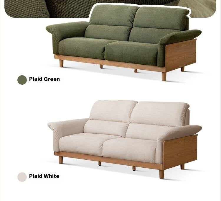 Oak Solid Wood Fabric Sofa, Couch with High Back Cushions, Durable Pet-Friendly Upholstery