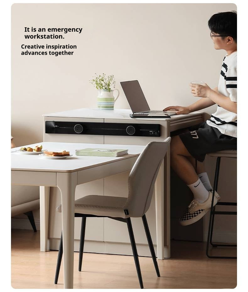 Tulipwood Solid Wood Light Luxury Rock Plate Island Dining Table, Dining Buffet