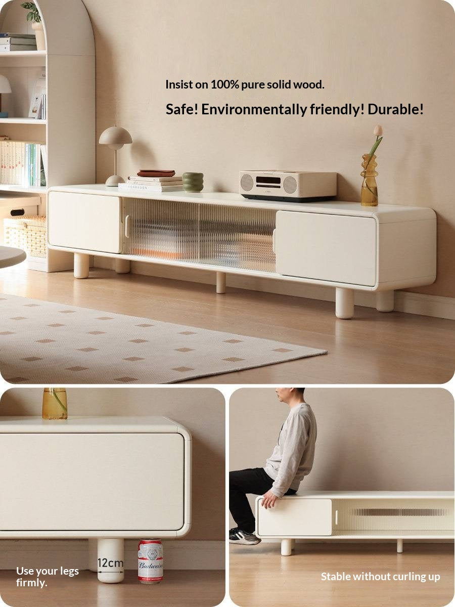 Solid RubberWood Storage White TV Cabinet.