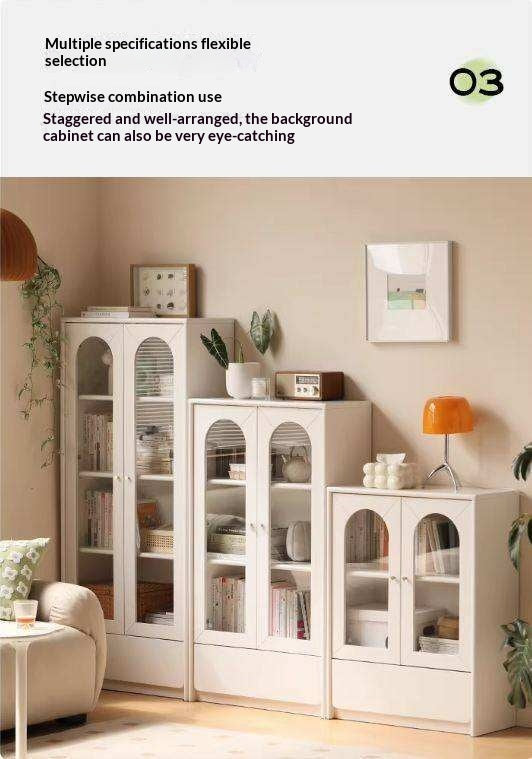 Solid RubberWood Bookcase With Door French Cream Style