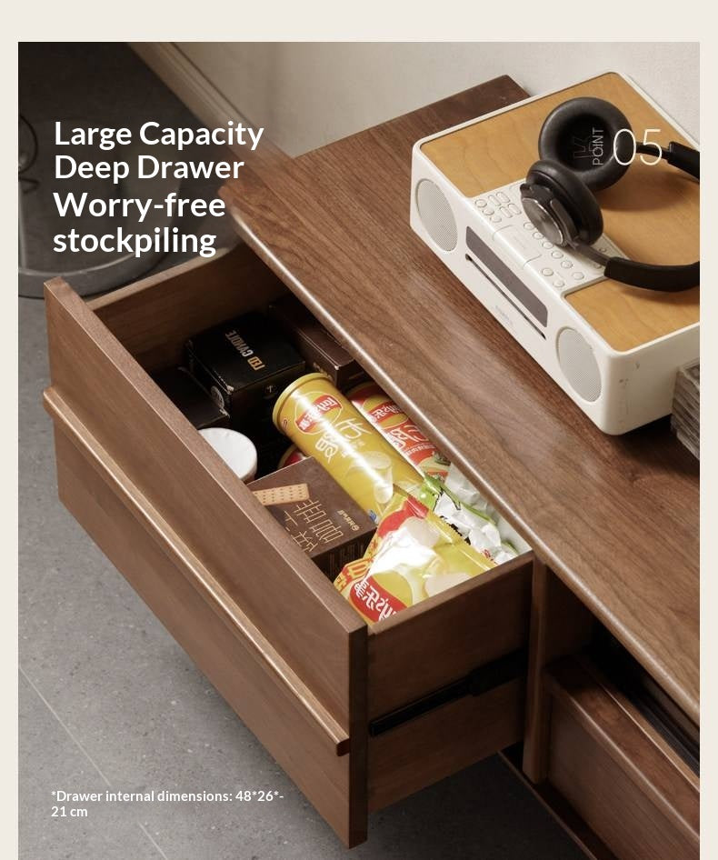 Black Walnut Solid Wood Luxury Style TV Cabinet with Slab Top and Storage