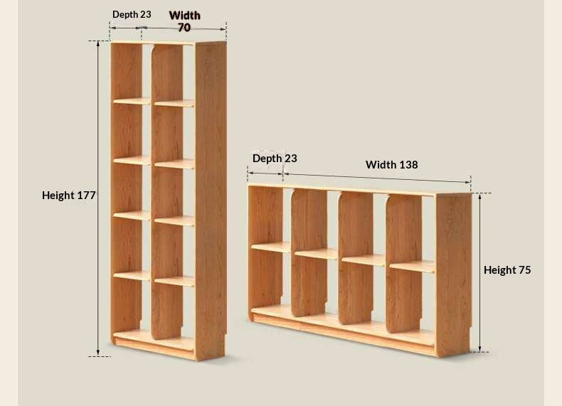 Cherry Solid Wood Freely Combinable Bookshelf with Floor-Standing Grid Design