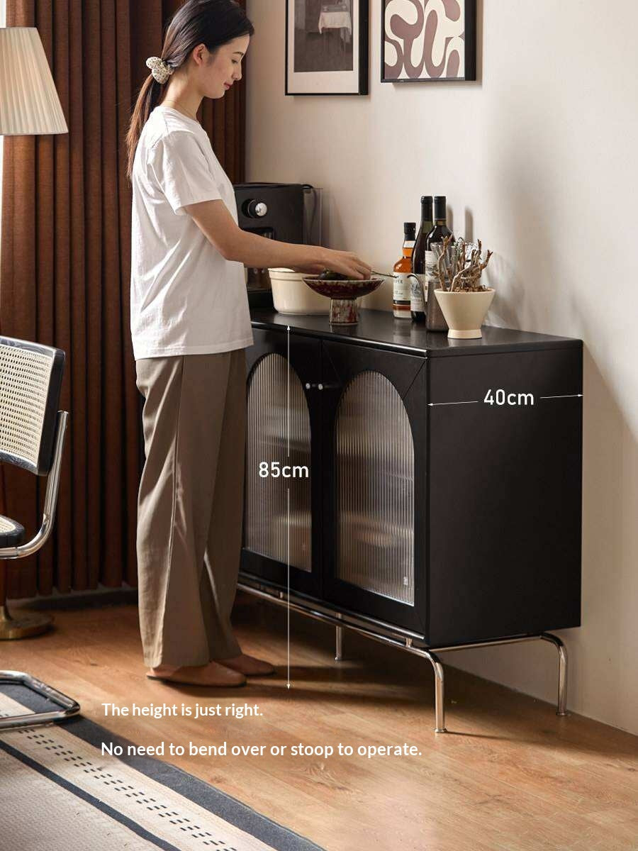 Solid Rubberwood French Retro Sideboard Black Glass