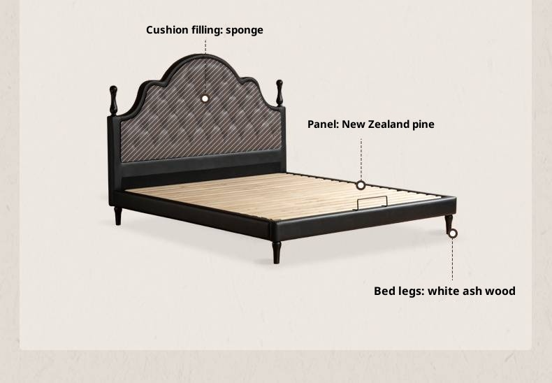 Genuine Leather Elegant Soft Backrest Bed, French Retro