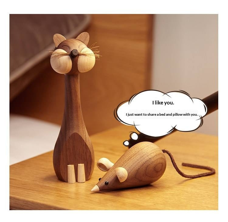 Beech Solid Wood Nordic Desktop Decoration Cat and Mouse