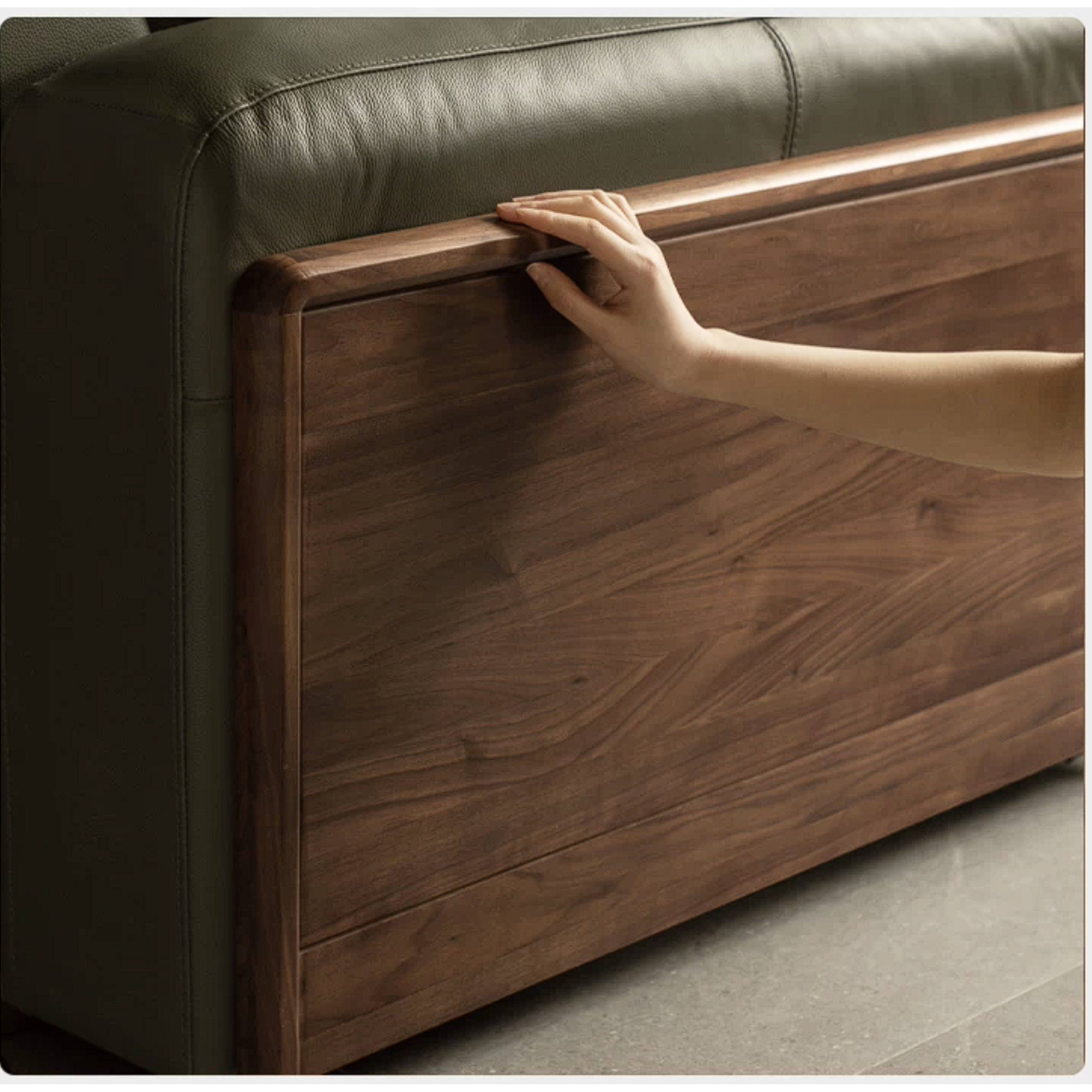 Black Walnut, Golden Sandalwood Solid Wood Top-Grain Genuine Leather Sofa Zero-Wall Recliner Design