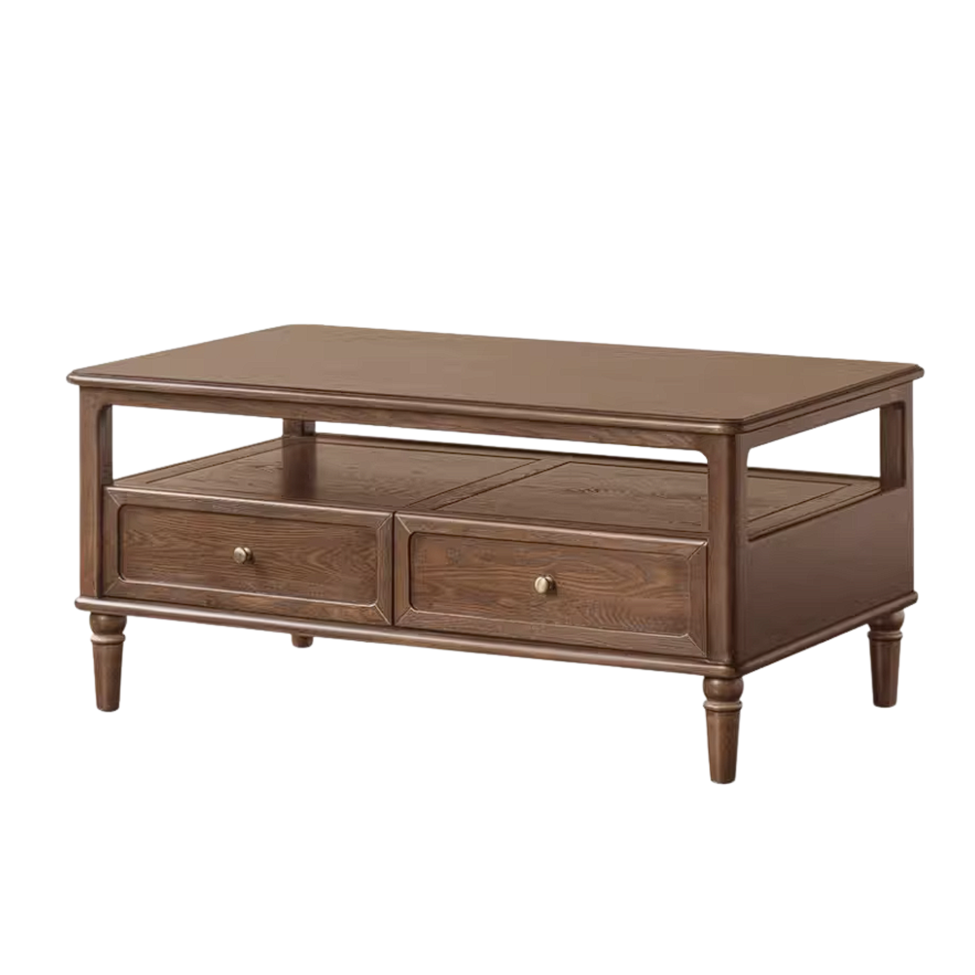 Ash Solid Wood Coffee Table with Drawers and Open Storage