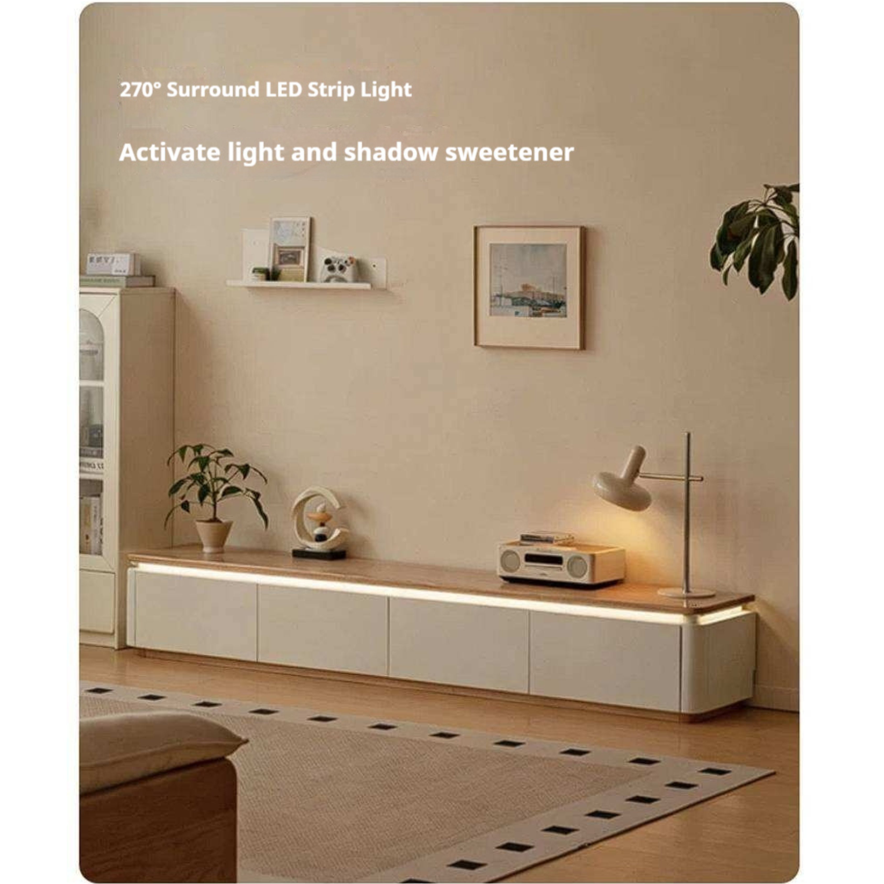 Ash Solid Wood TV Cabinet with Floor Standing Storage Design