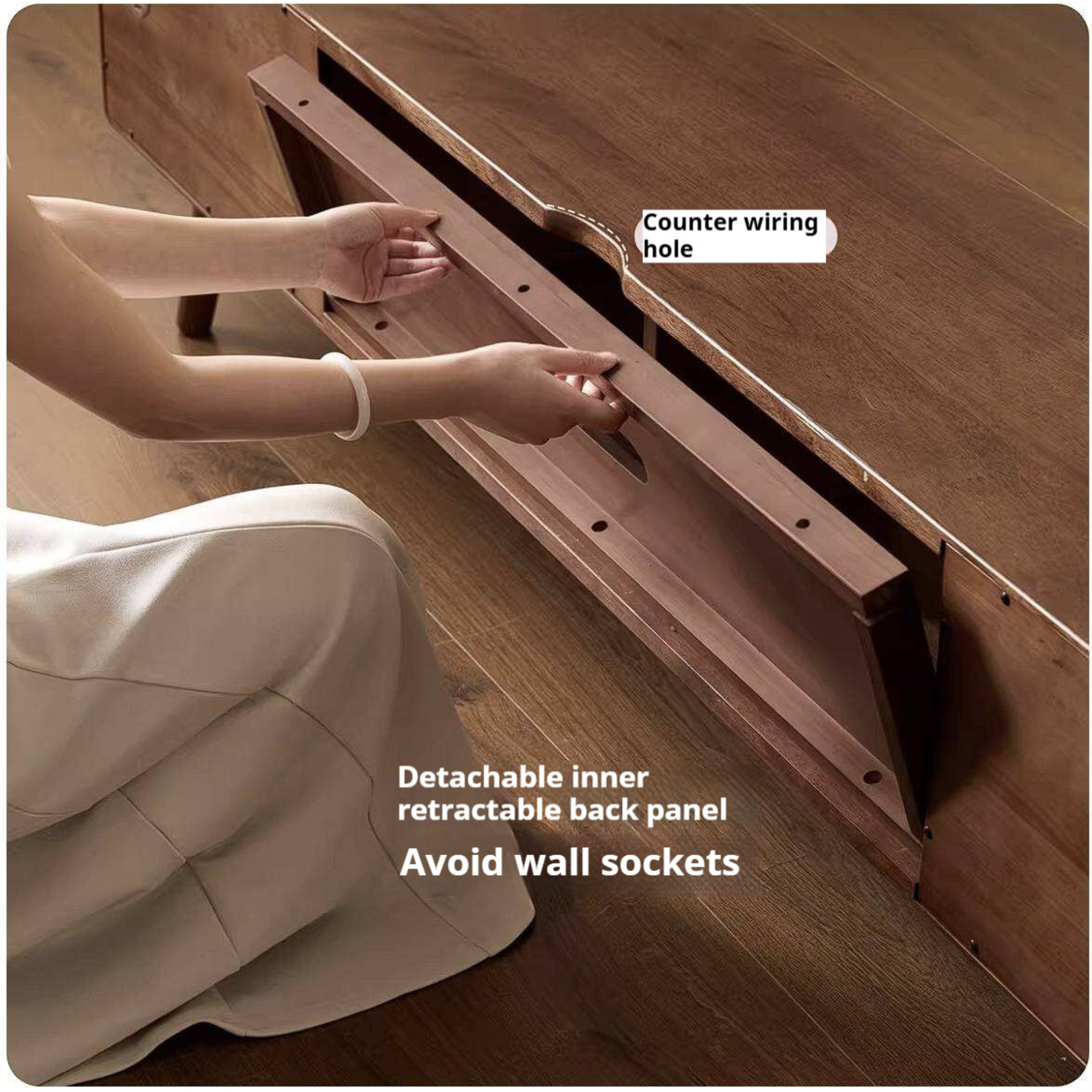Golden Pear Solid Wood TV Cabinet with Sliding Door Storage Cabinet