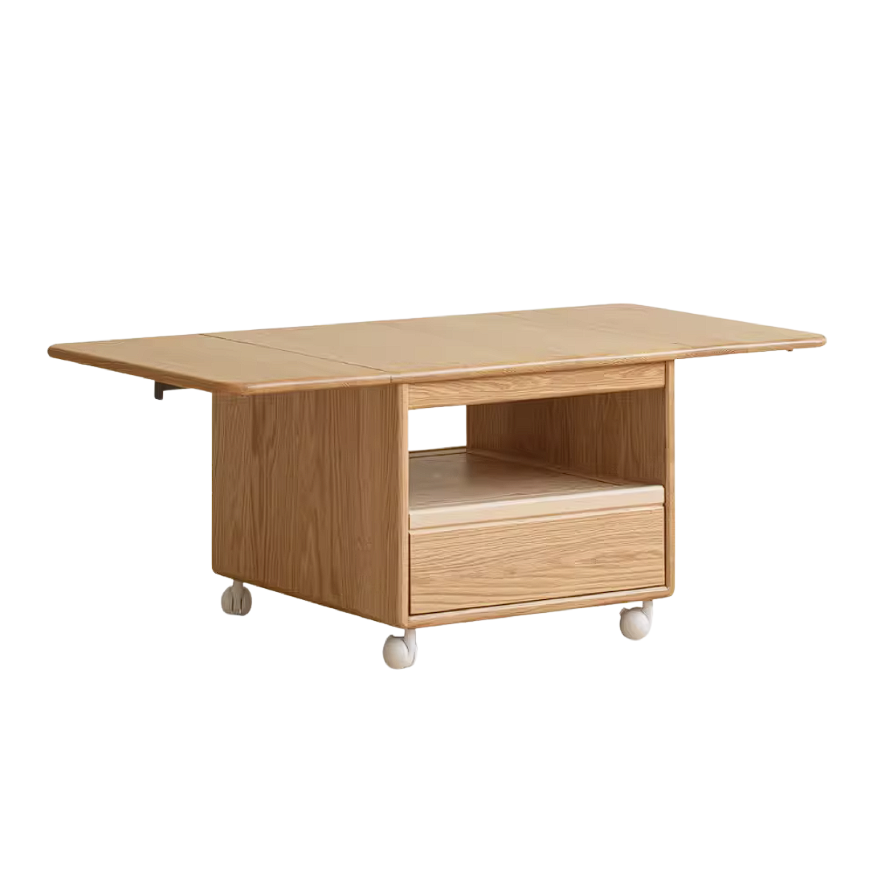 Oak Solid Wood Coffee Table with Foldable Design and Movable Base