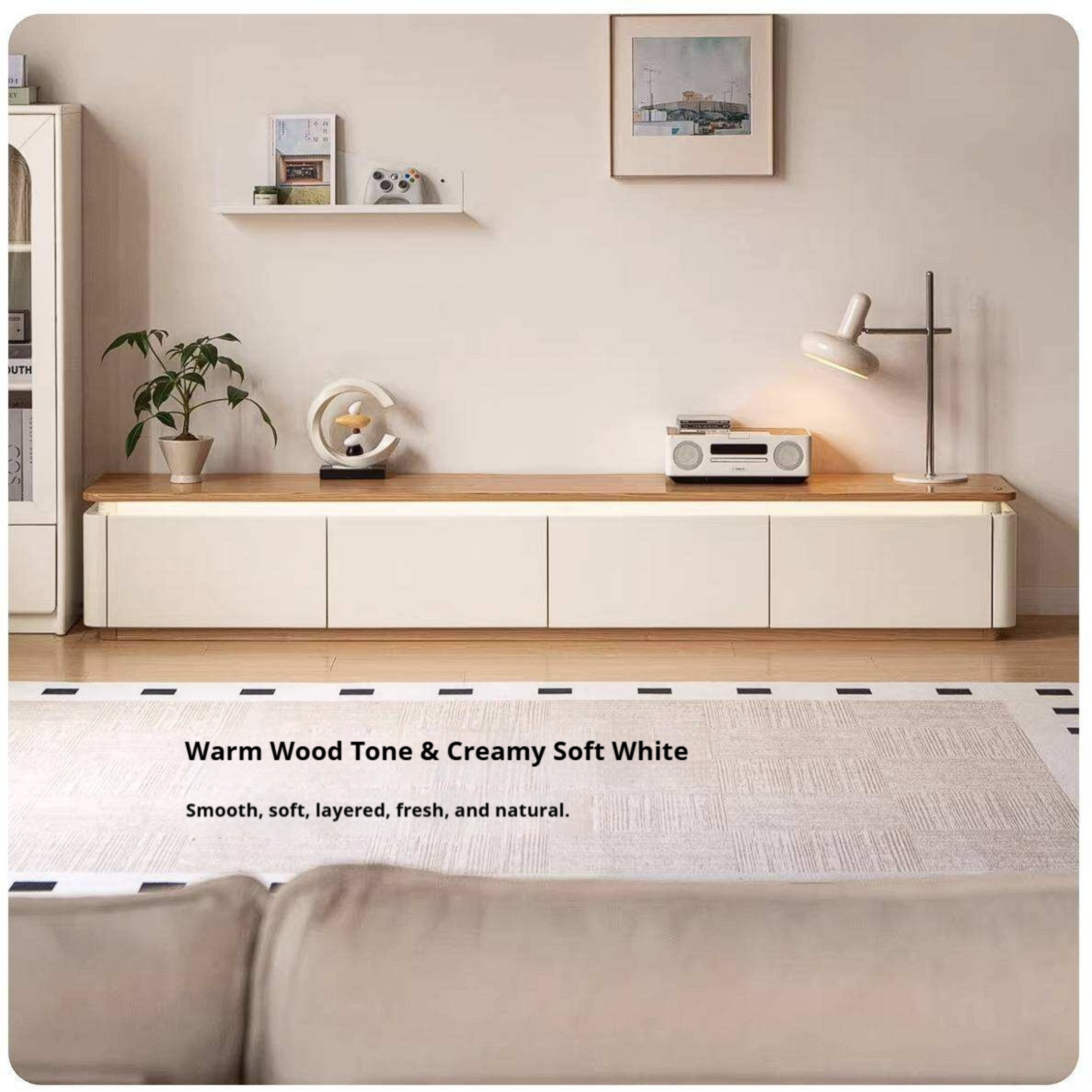 Ash Solid Wood TV Cabinet with Floor Standing Storage Design