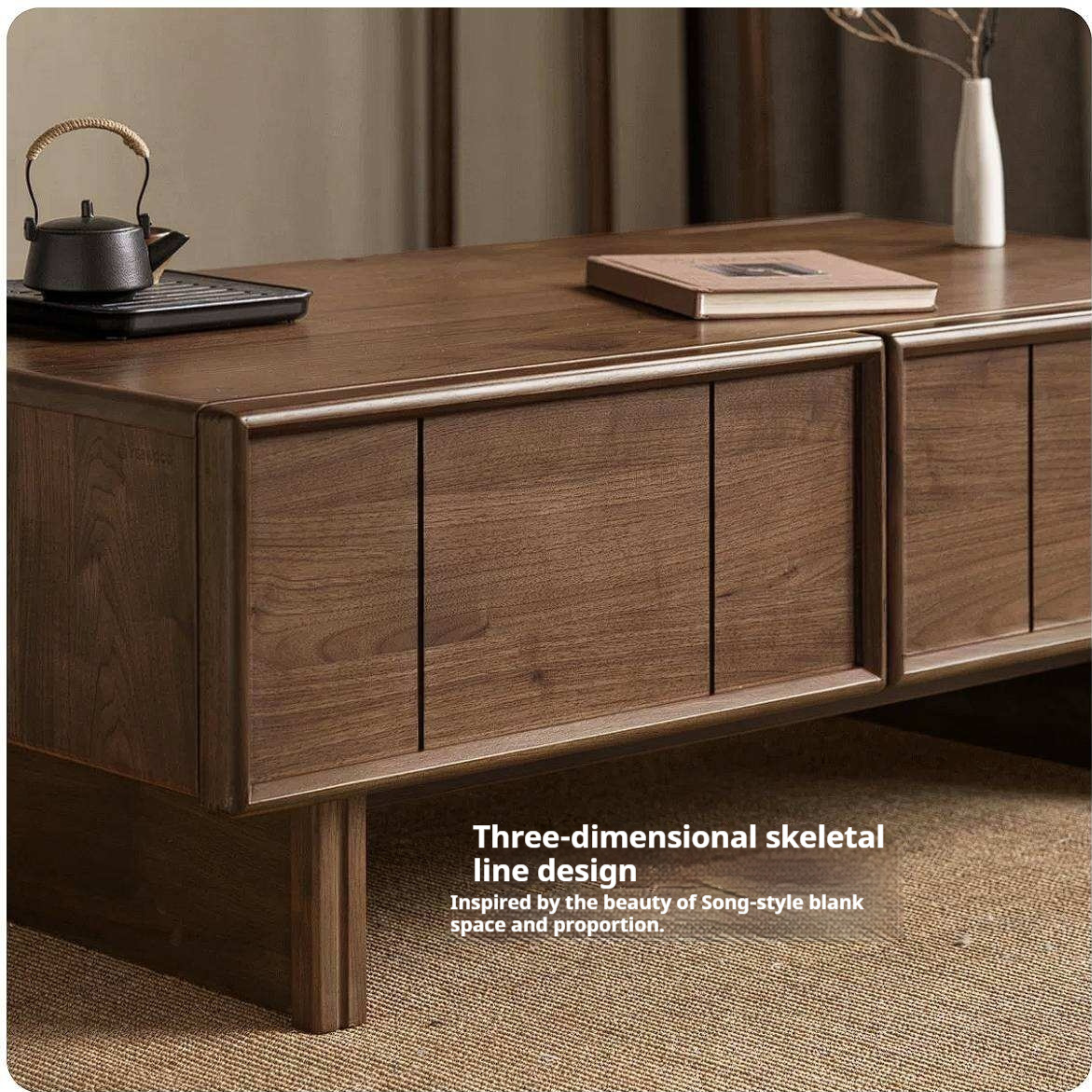 Black Walnut Solid Wood Coffee Table with Storage