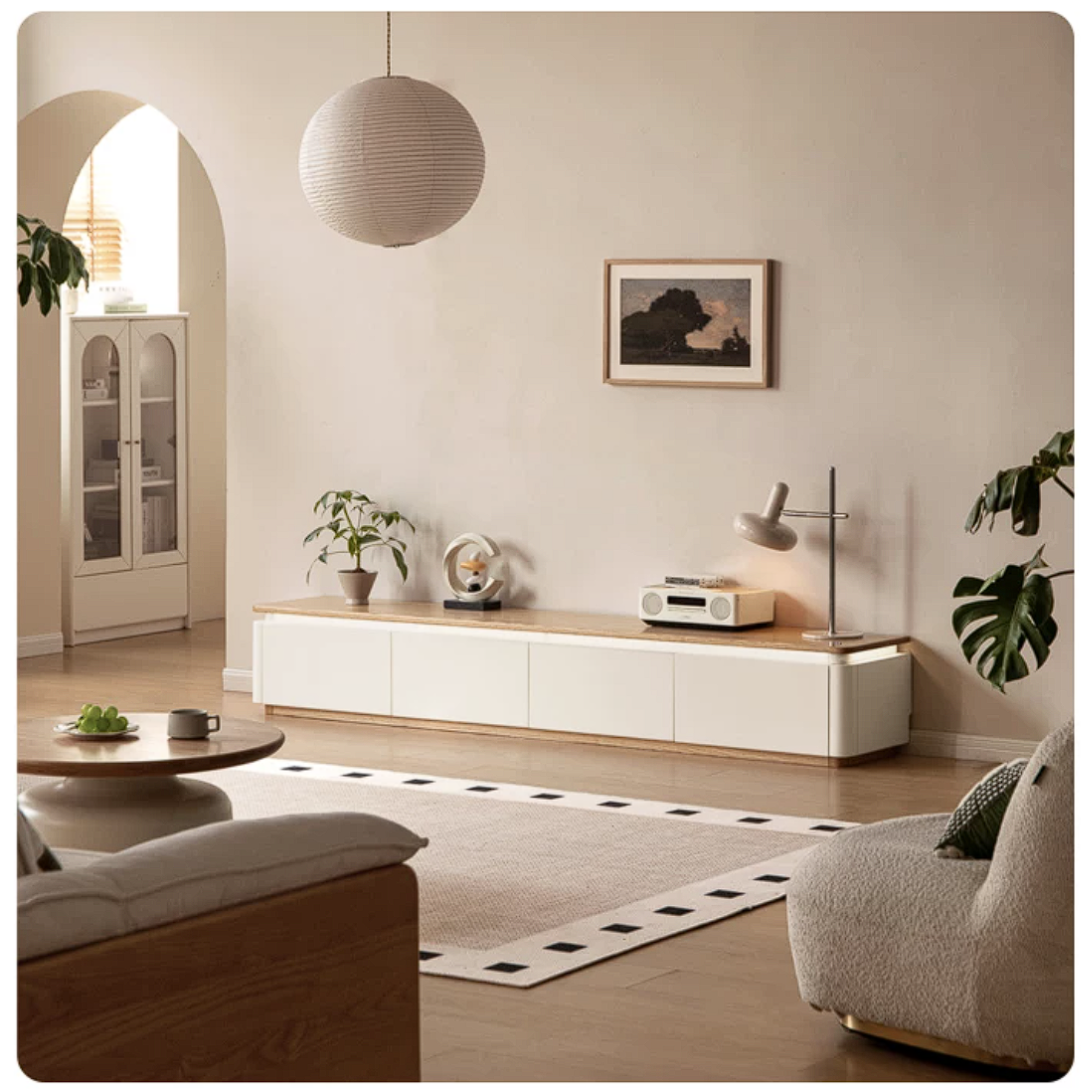Ash Solid Wood TV Cabinet with Floor Standing Storage Design