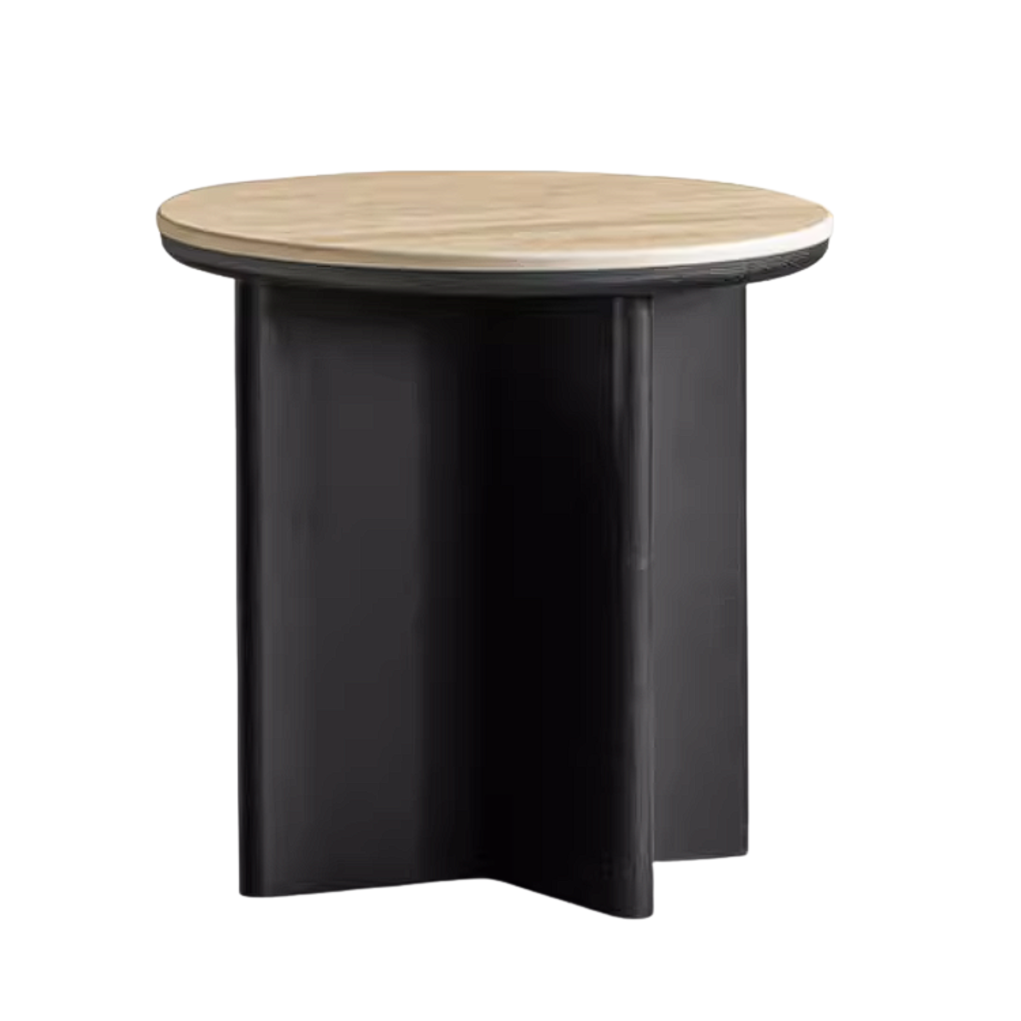 Ash Solid Wood Round Coffee Table with Slate Top and Modern Casual Design