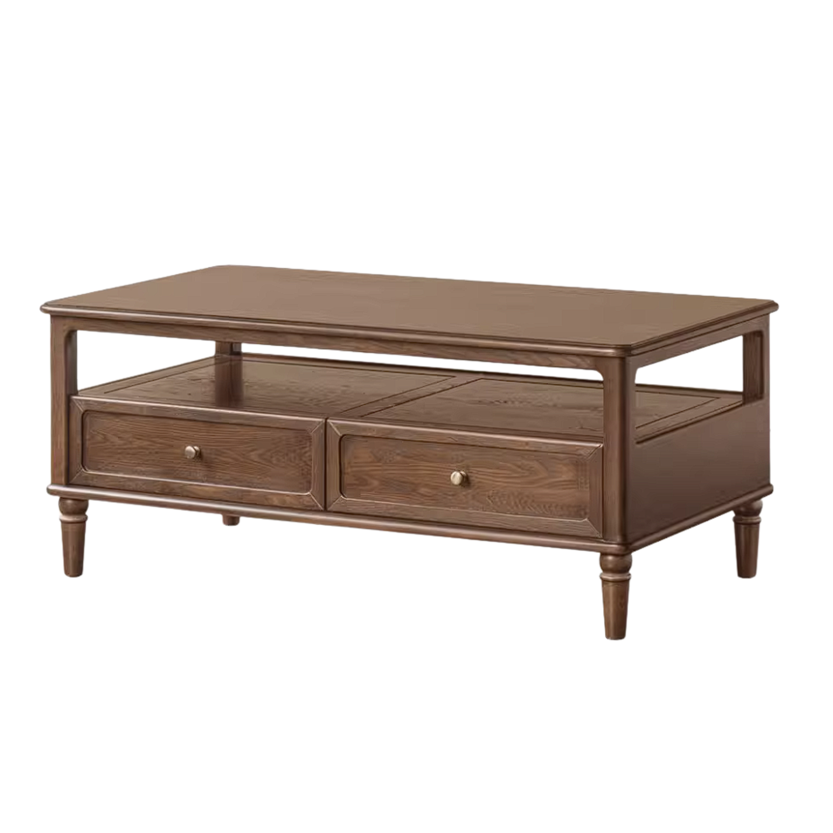 Ash Solid Wood Coffee Table with Drawers and Open Storage