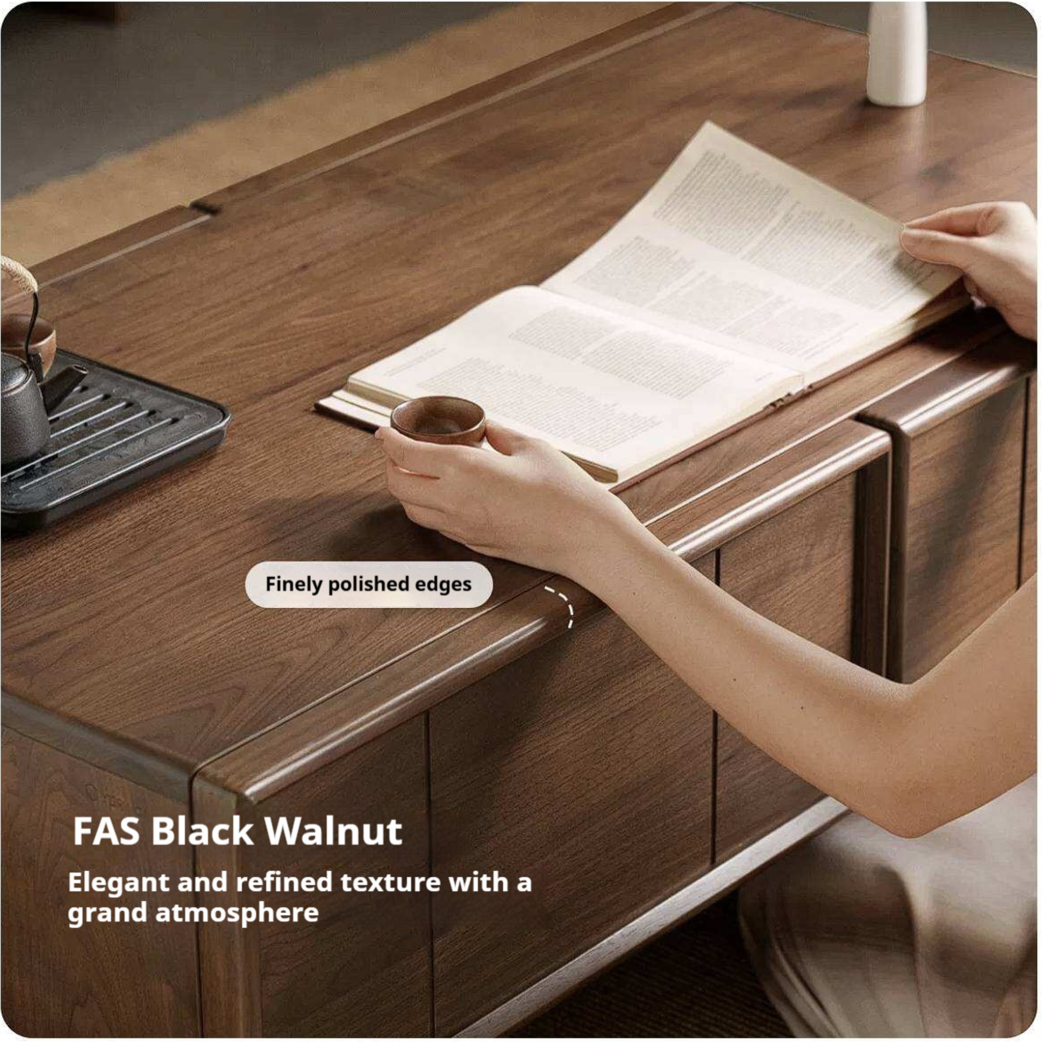 Black Walnut Solid Wood Coffee Table with Storage