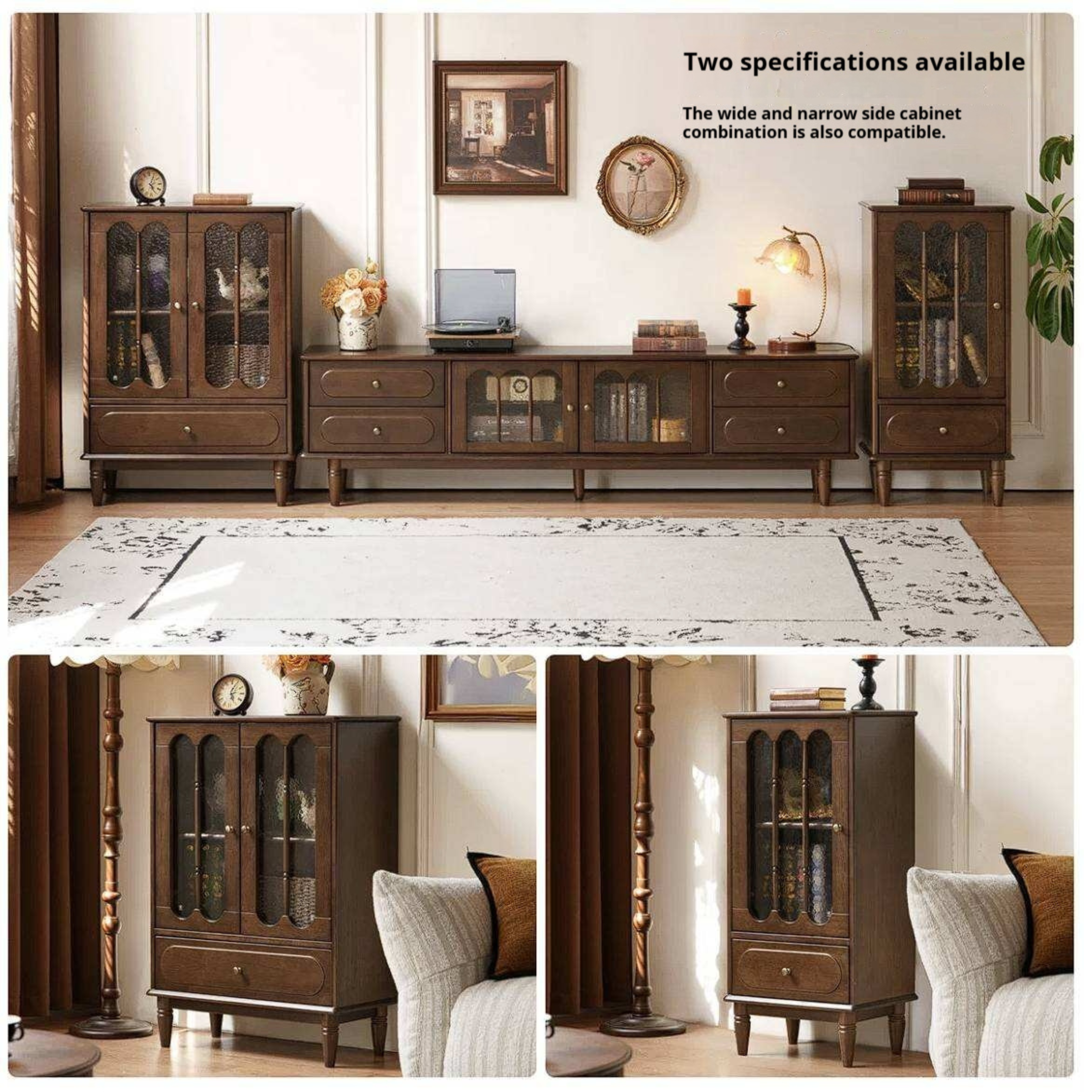 Golden Pearwood Solid Wood Side Cabinet  French Retro Design