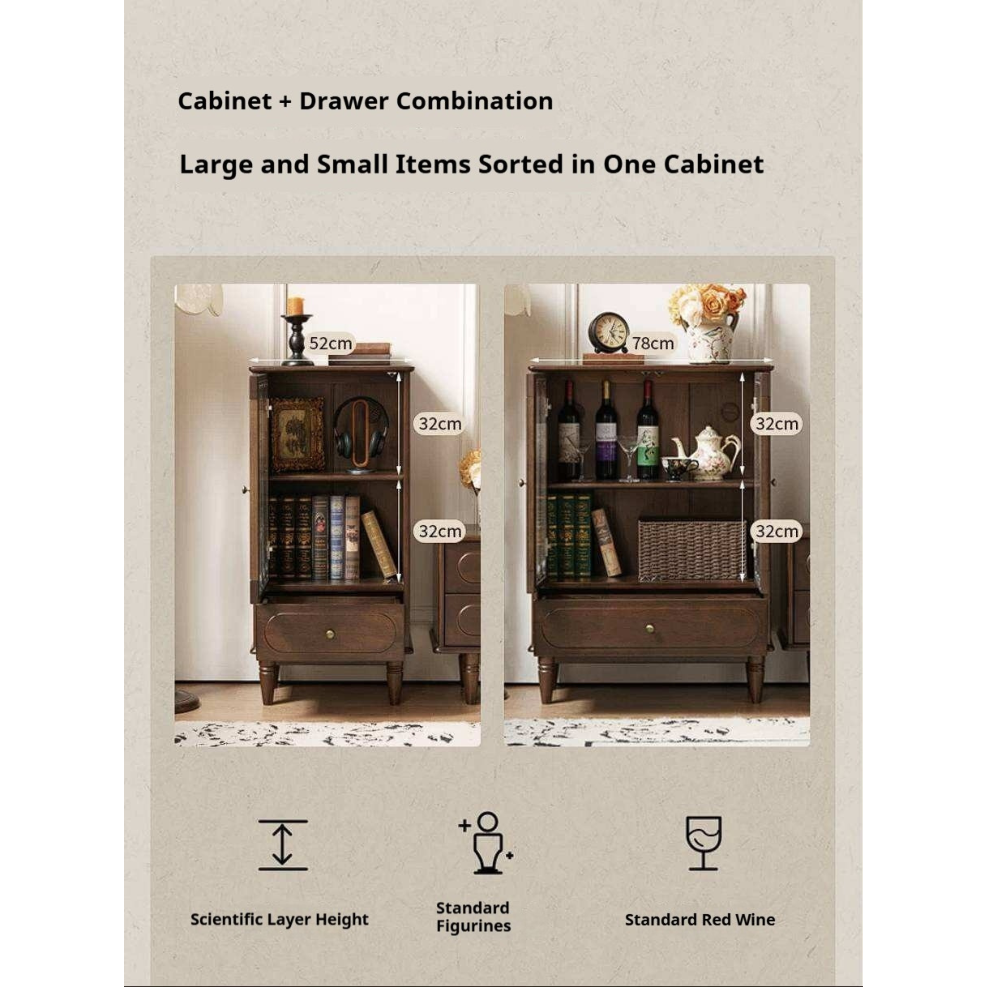 Golden Pearwood Solid Wood Side Cabinet  French Retro Design