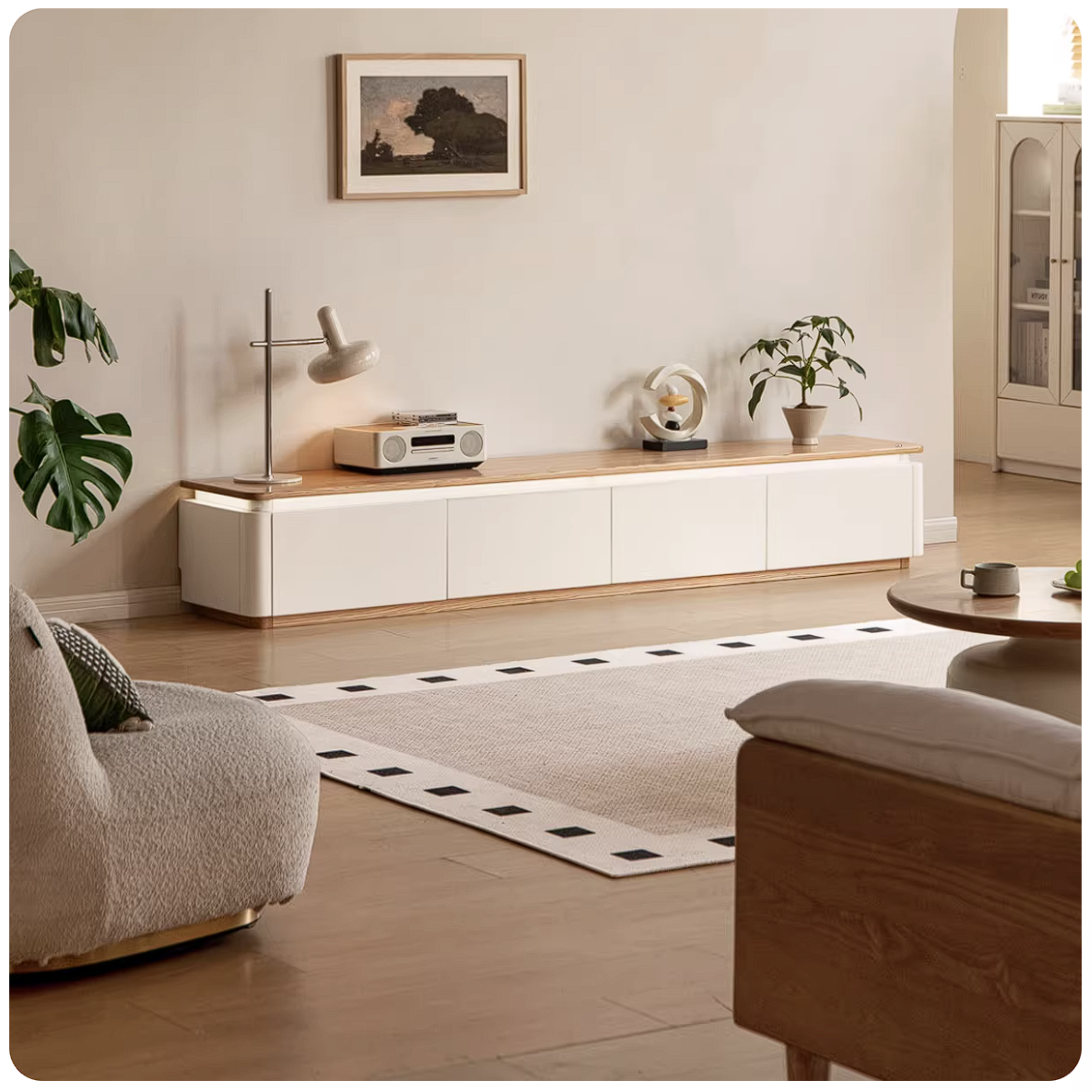Ash Solid Wood TV Cabinet with Floor Standing Storage Design