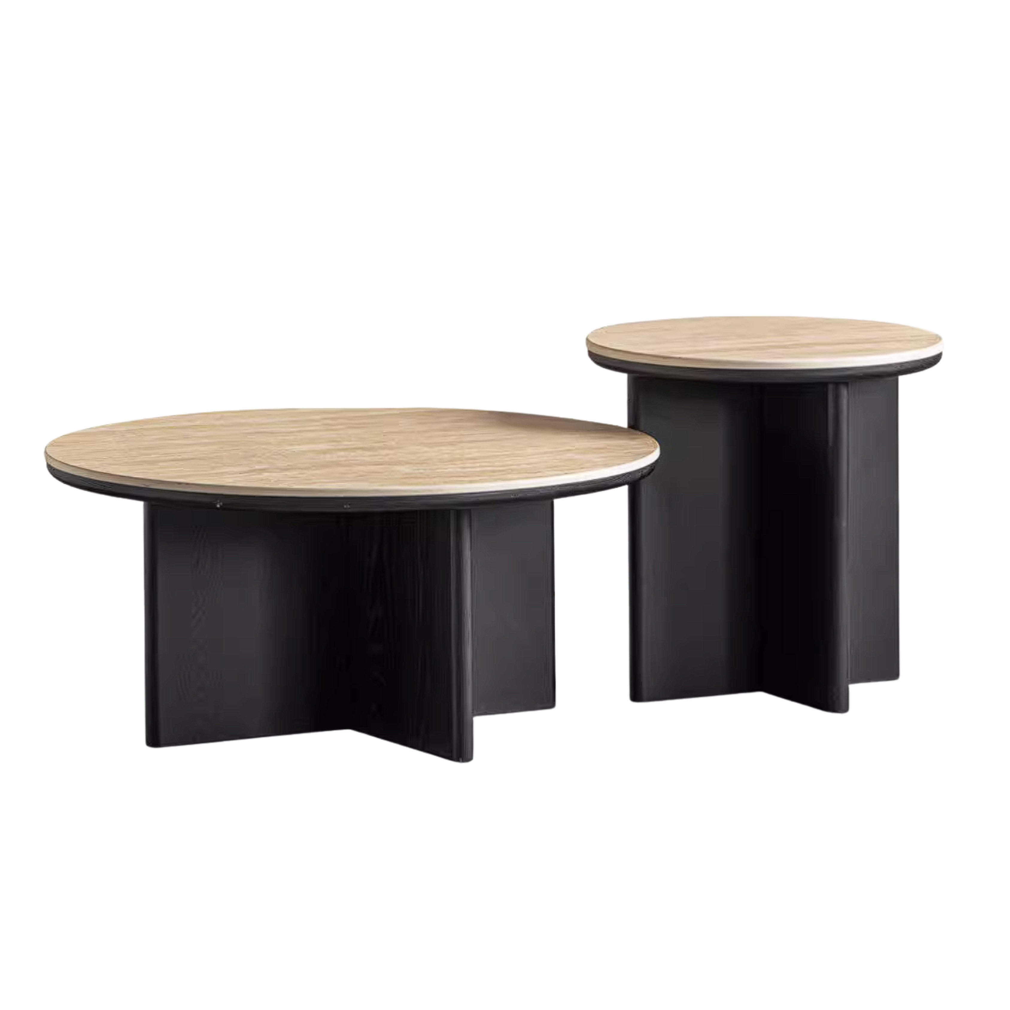 Ash Solid Wood Round Coffee Table with Slate Top and Modern Casual Design