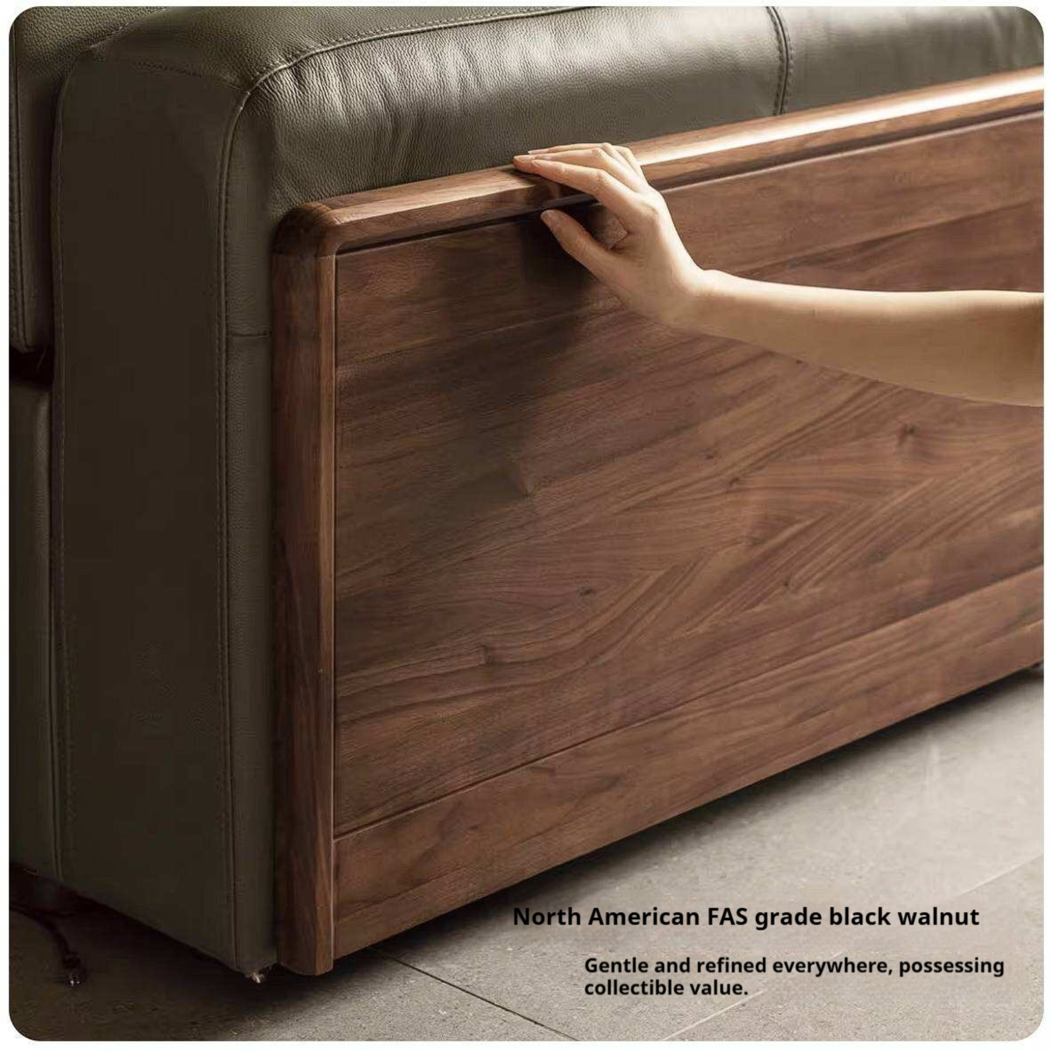 Black Walnut, Golden Sandalwood Solid Wood Top-Grain Genuine Leather Sofa Zero-Wall Recliner Design