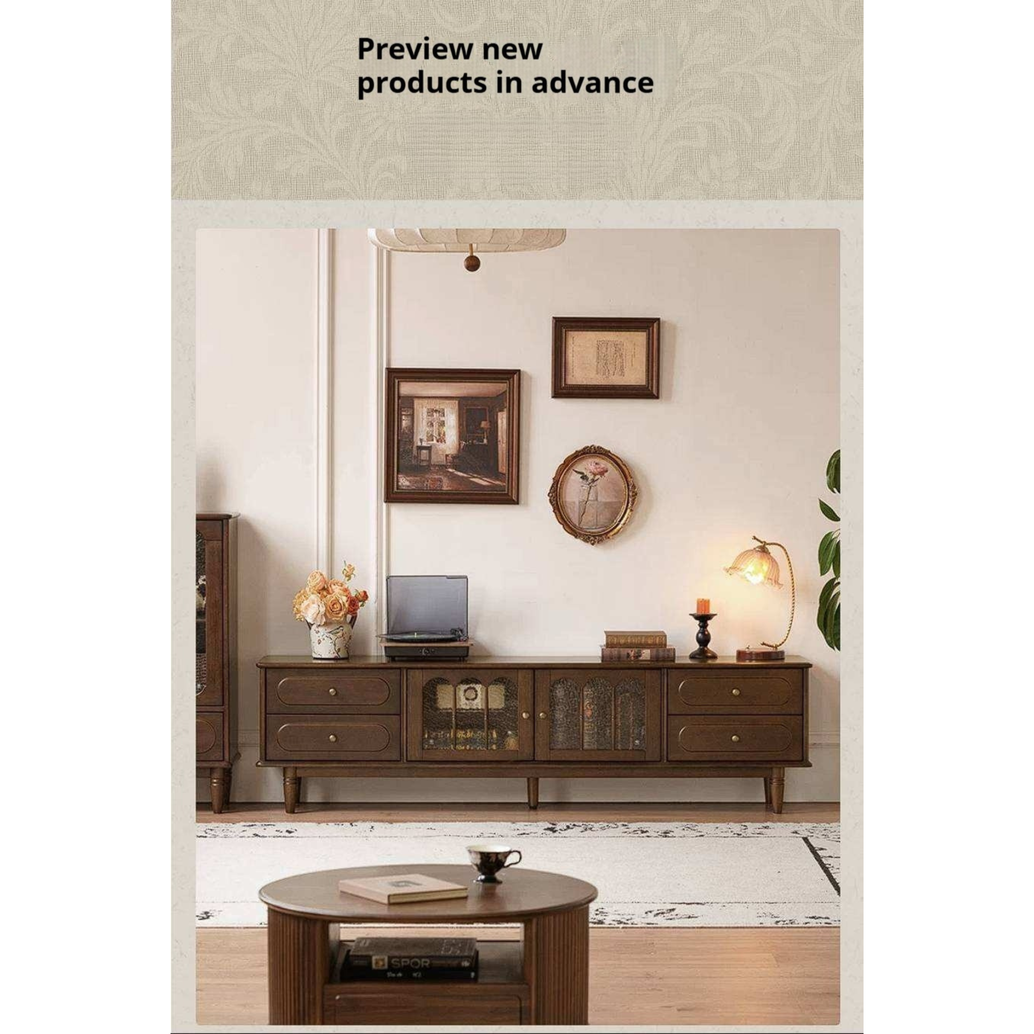 Golden Pearwood Solid Wood TV Stand French Retro Design