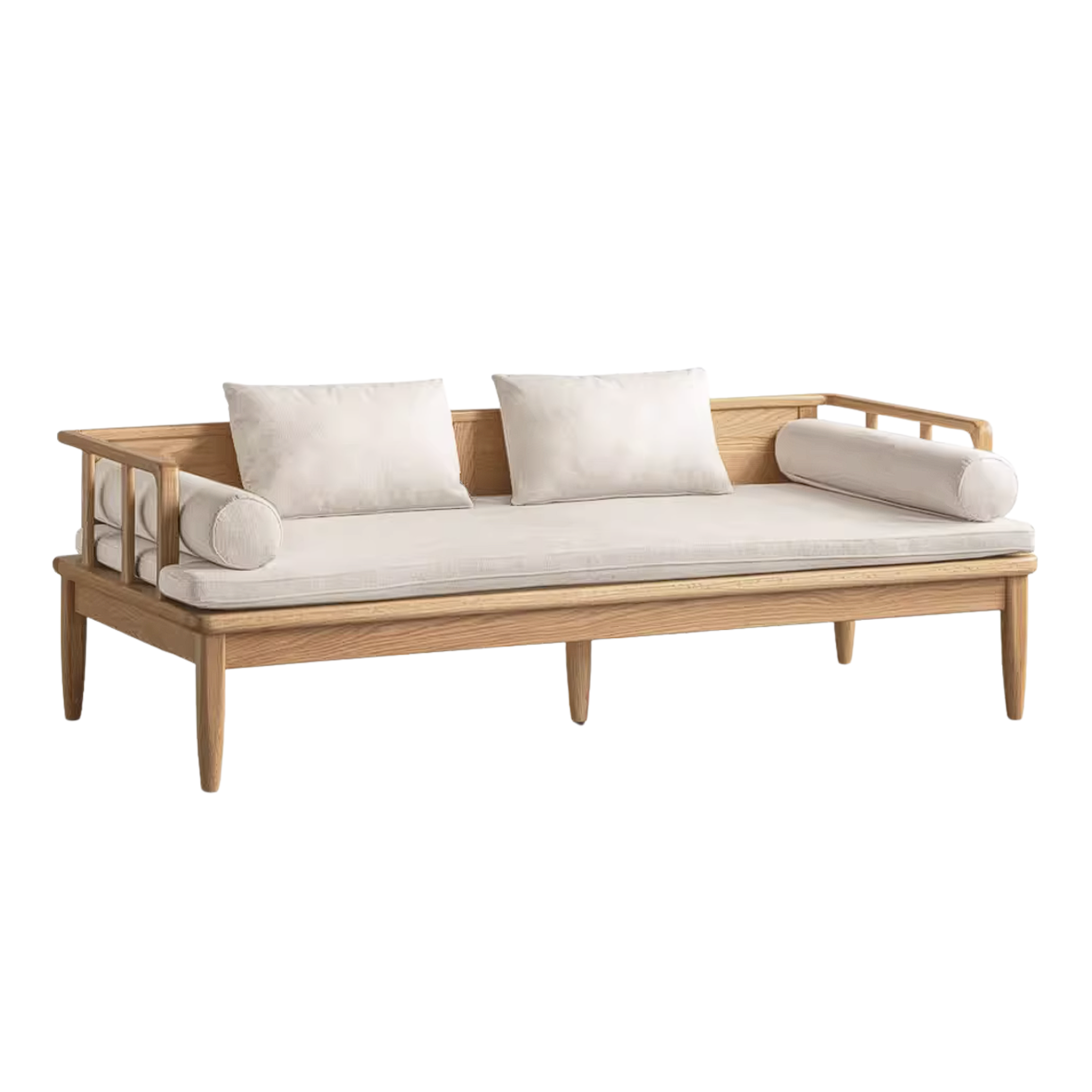 Oak Solid Wood Daybed Sofa with Removable Linen Cushions
